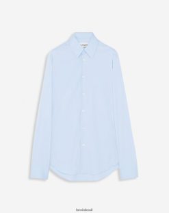 azul claro roupas 8V66TB306 Lanvin camisa slim fit de popelina elástica homens