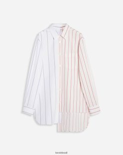 Branco azul roupas 8V66TB320 Lanvin camisa listrada com estampa dupla homens