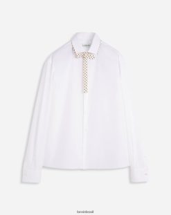 branco óptico roupas 8V66TB301 Lanvin camisa boxy com detalhe de gola dupla homens
