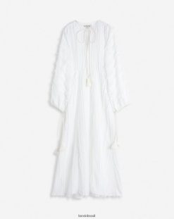 branco roupas 8V66TB65 Lanvin vestido midi manga cotovelo com franjas mulheres