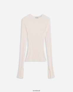 luz rosa roupas 8V66TB39 Lanvin top canelado de manga comprida com decote redondo em seda e caxemira mulheres