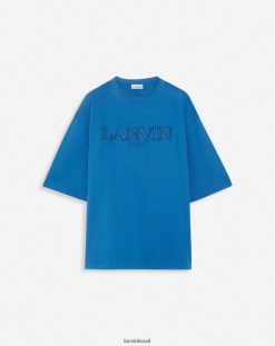 Netuno azul roupas 8V66TB227 Lanvin camiseta oversized com bordado paris homens