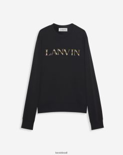 preto roupas 8V66TB287 Lanvin moletom bordado meio-fio homens