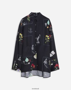 preto roupas 8V66TB34 Lanvin camisa folgada oversized com estampa botânica de manga comprida mulheres