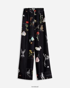preto roupas 8V66TB463 Lanvin calça fluida estampada de perna larga em seda mulheres