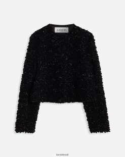 preto roupas 8V66TB471 Lanvin jaqueta curta totalmente bordada mulheres