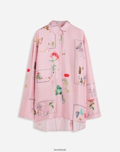 rosa roupas 8V66TB33 Lanvin camisa folgada oversized com estampa botânica de manga comprida mulheres