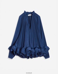 tinta azul roupas 8V66TB36 Lanvin blusa charmeuse manga longa mulheres